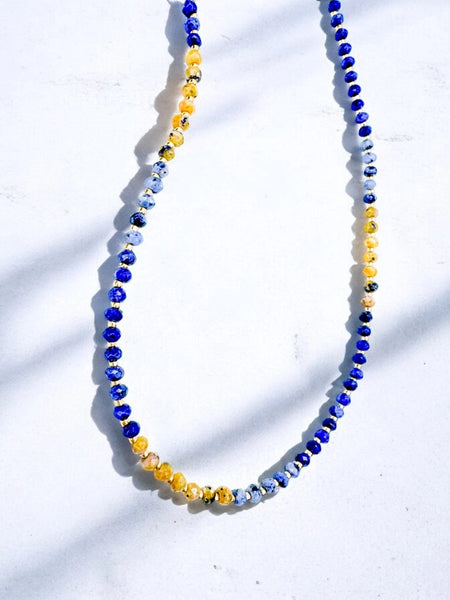 Faceted Stone Necklace - Tri-Color Lapis