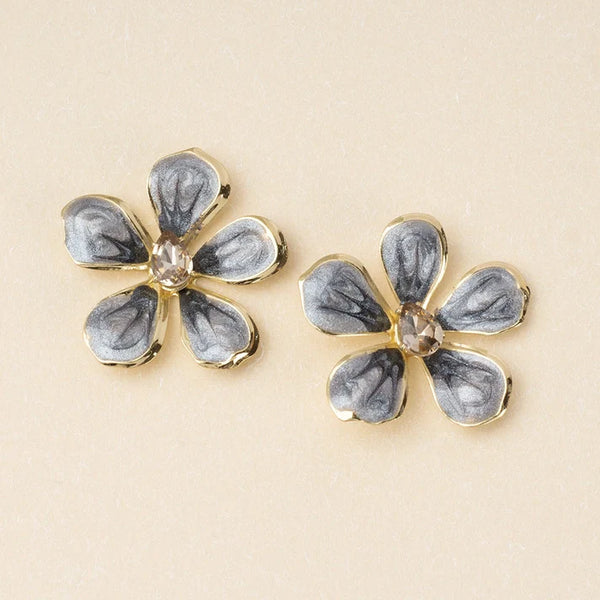 Large Enamel Flower Earring - Warm Gray / Gold