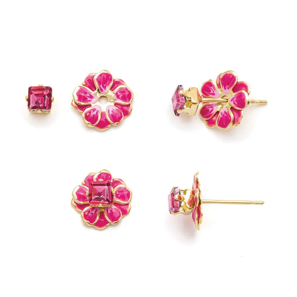 Small Enamel Flower Earring - Fuchsia / Gold