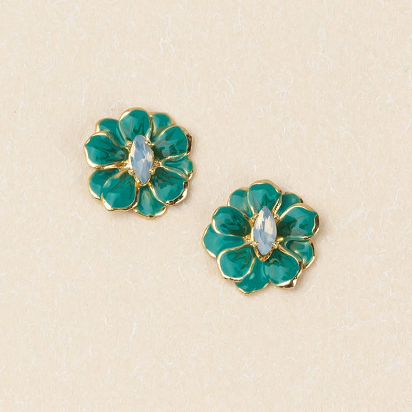 Small Enamel Flower Earring - Turquoise / Gold