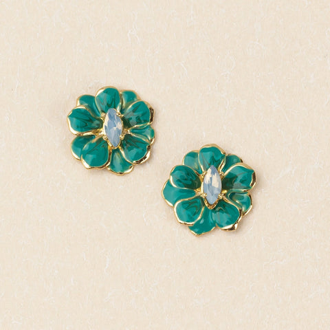 Small Enamel Flower Earring - Turquoise / Gold