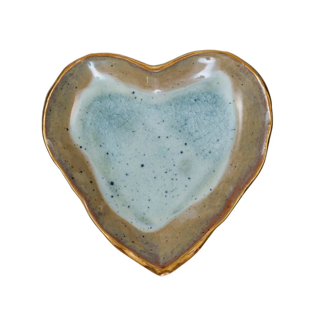 Large Stoneware Heart Dish -- Blue/Green