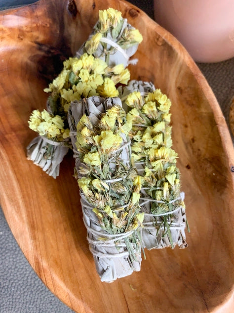 Yellow Statice Flower White Sage Smudge Wand