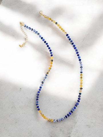 Faceted Stone Necklace - Tri-Color Lapis