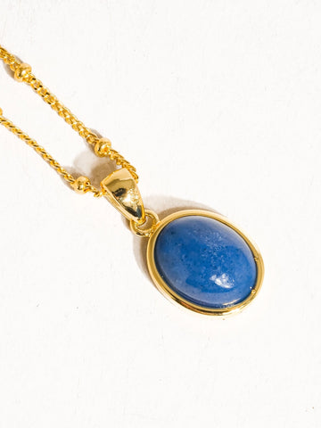 Caillou 18K Natural Stone Necklace - Blue Chalcedony