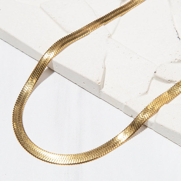 Gold Herringbone Chain Necklace - 16"