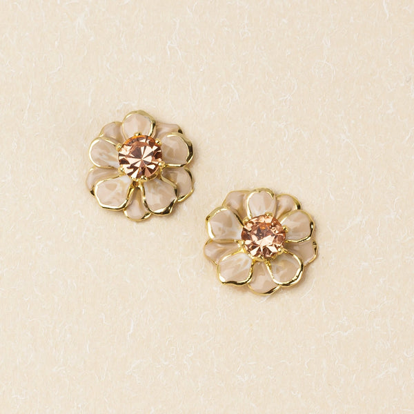 Small Enamel Flower Earring - Ivory / Gold