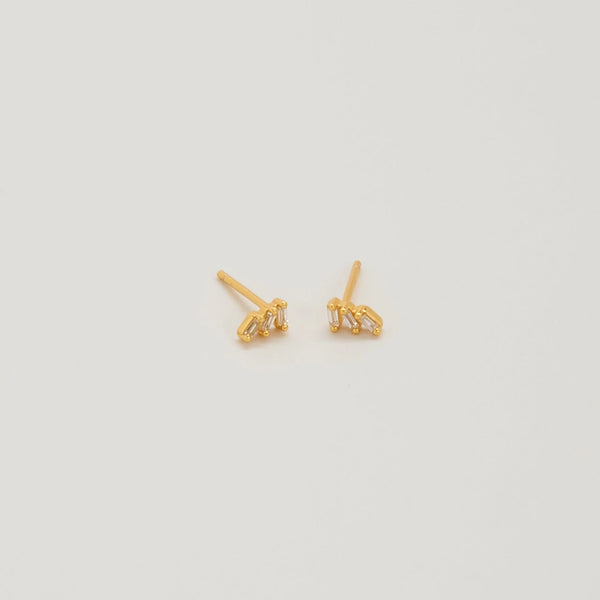 White Triple Baguette Gold Vermeil Studs