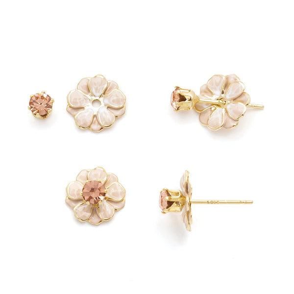 Small Enamel Flower Earring - Ivory / Gold