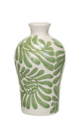 Hand-Painted Abstract Stoneware Vases - Green