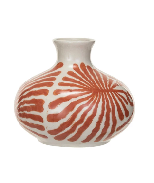 Hand-Painted Abstract Stoneware Vases - Orange