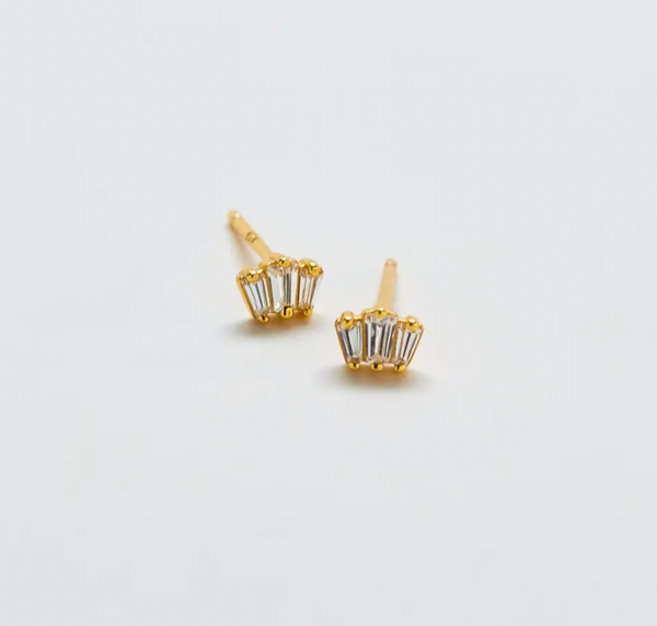 White Trio Baguette Gold Studs