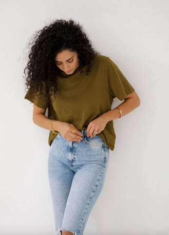 The Mom Crop Tee -- Olive