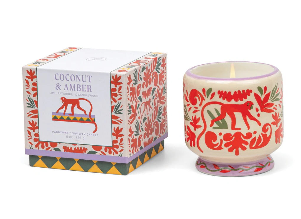 A Dopo Handpainted "Jungle" Candle - Coconut Amber 8oz