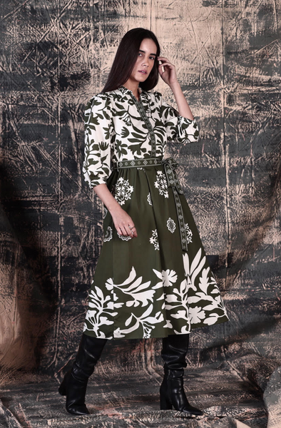 Remi Dress -- Olive Foliage