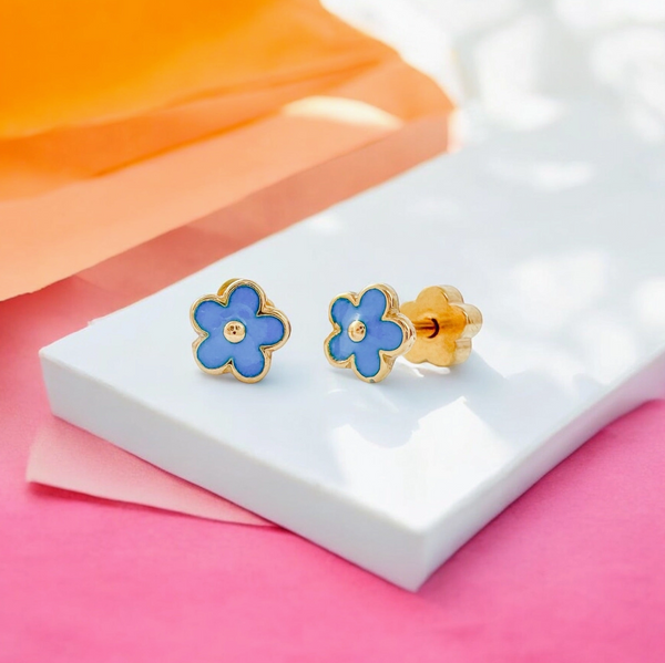 Blue Flowers Tiny Stud Kids Earrings