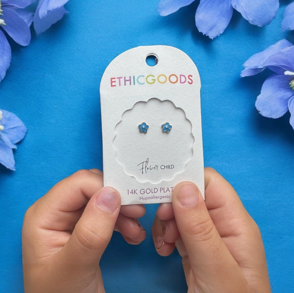 Blue Flowers Tiny Stud Kids Earrings