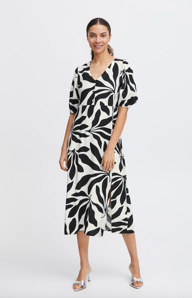 Janine Dress -- Black Palms