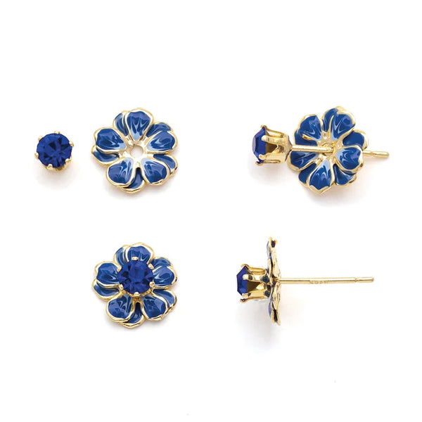 Small Enamel Flower Earring - Sapphire / Gold