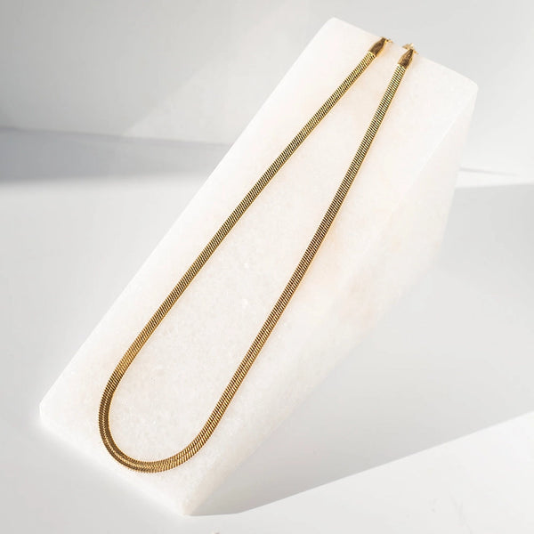 Gold Herringbone Chain Necklace - 16"