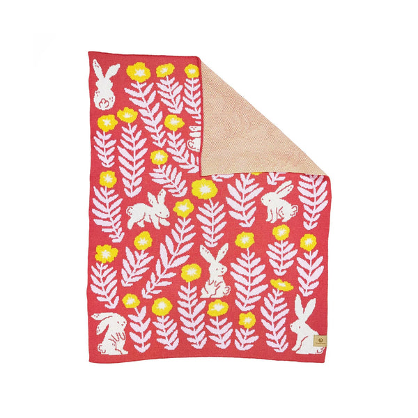 Bunny Meadows Baby Blanket - Coral