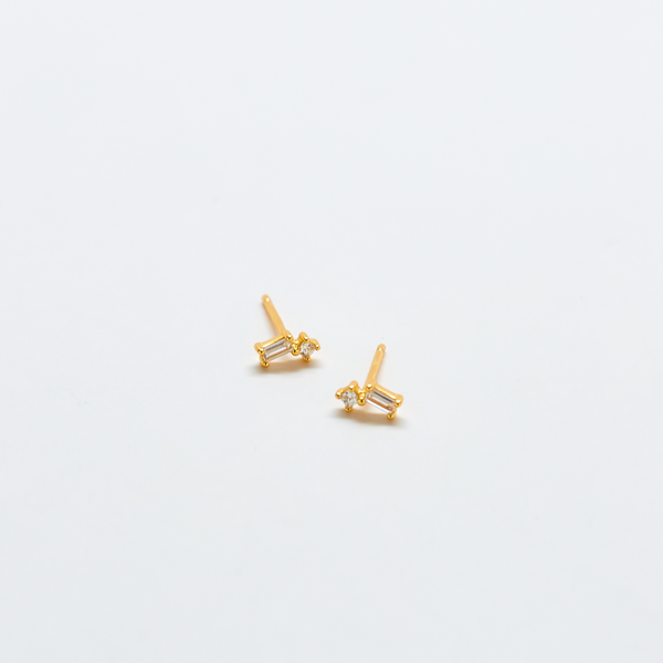 White Geometric Baguette Gold Studs