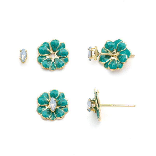 Small Enamel Flower Earring - Turquoise / Gold