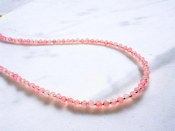 Faceted Stone Necklace - Pink Quartz