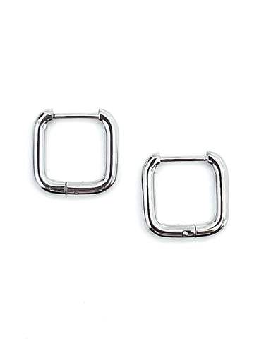 Enid Square Huggie Earrings - Silver