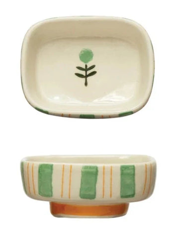 Hand-Painted Dish with Stripes & Flower - #2