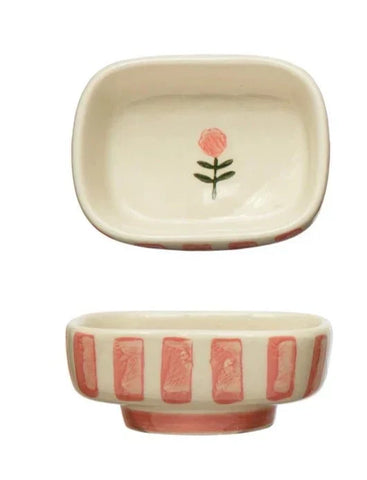 Hand-Painted Dish with Stripes & Flower - #1