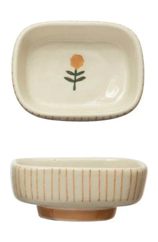 Hand-Painted Dish with Stripes & Flower - #3