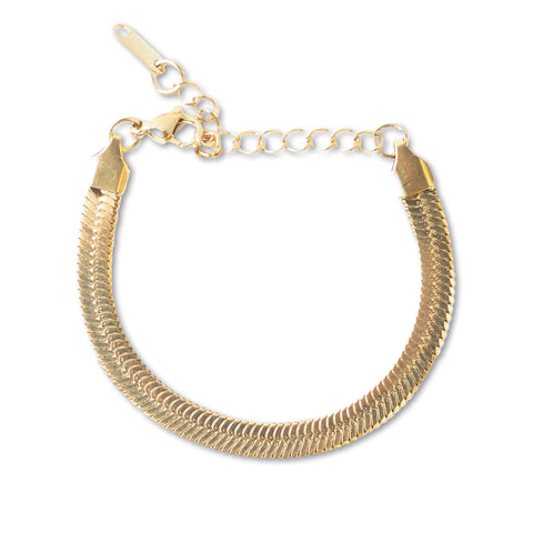 Wide Herringbone Gold Chain Bracelet