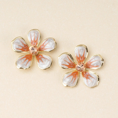 Large Enamel Flower Earring - Light Gray / Gold