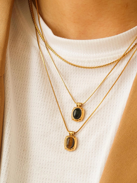 Dax 18K Natural Stone Necklace - Black