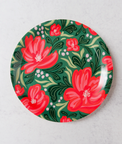 Trinket/Jewelry Dish -- Red and Green Floral